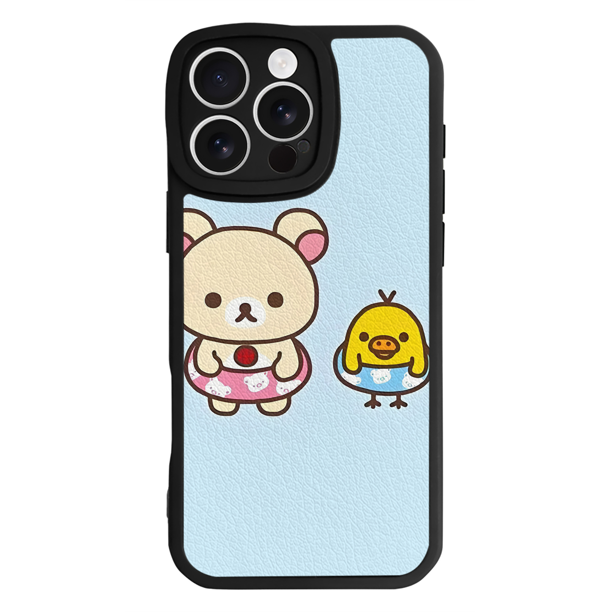 （画像用） リラックマ リラックマ キイロイトリ Rilakkuma Korilakkuma Kiiroitori 【iPhone 16シリーズ対応】シリコンスマホケース（レザー調） 材質：シリコン